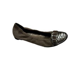 AGL Women's Reptile Print Suede Leather Ballet Flats Taupe Size 37